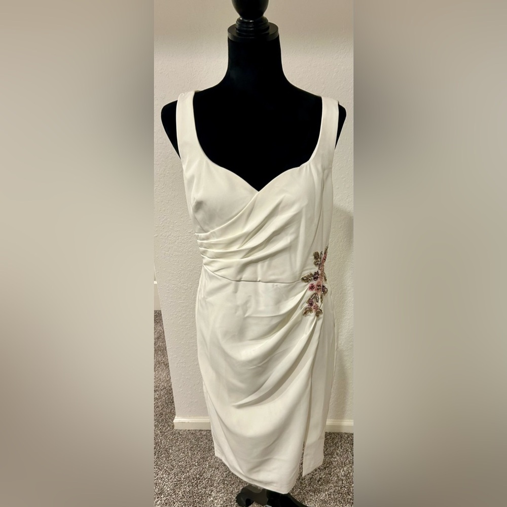Adrianna Papell Cream Dress with Pink and Gold Floral Accents